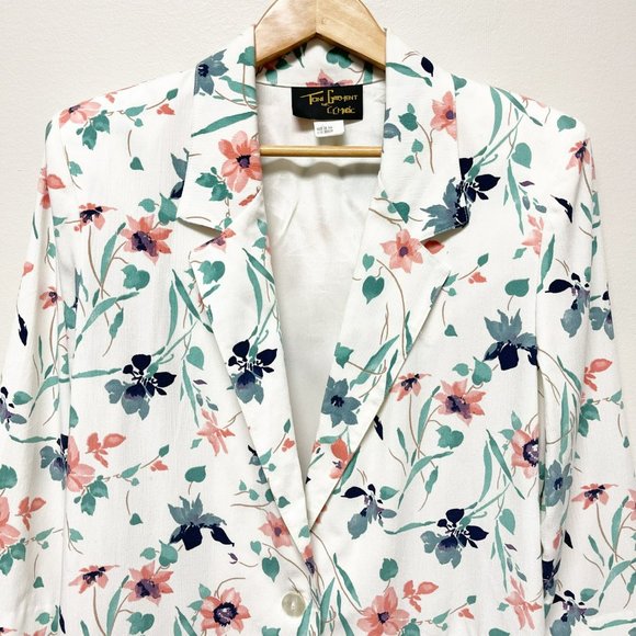 TONI GARMENT Vintage Spring Floral Long Line One Button Blazer White Pin… - Picture 3 of 16